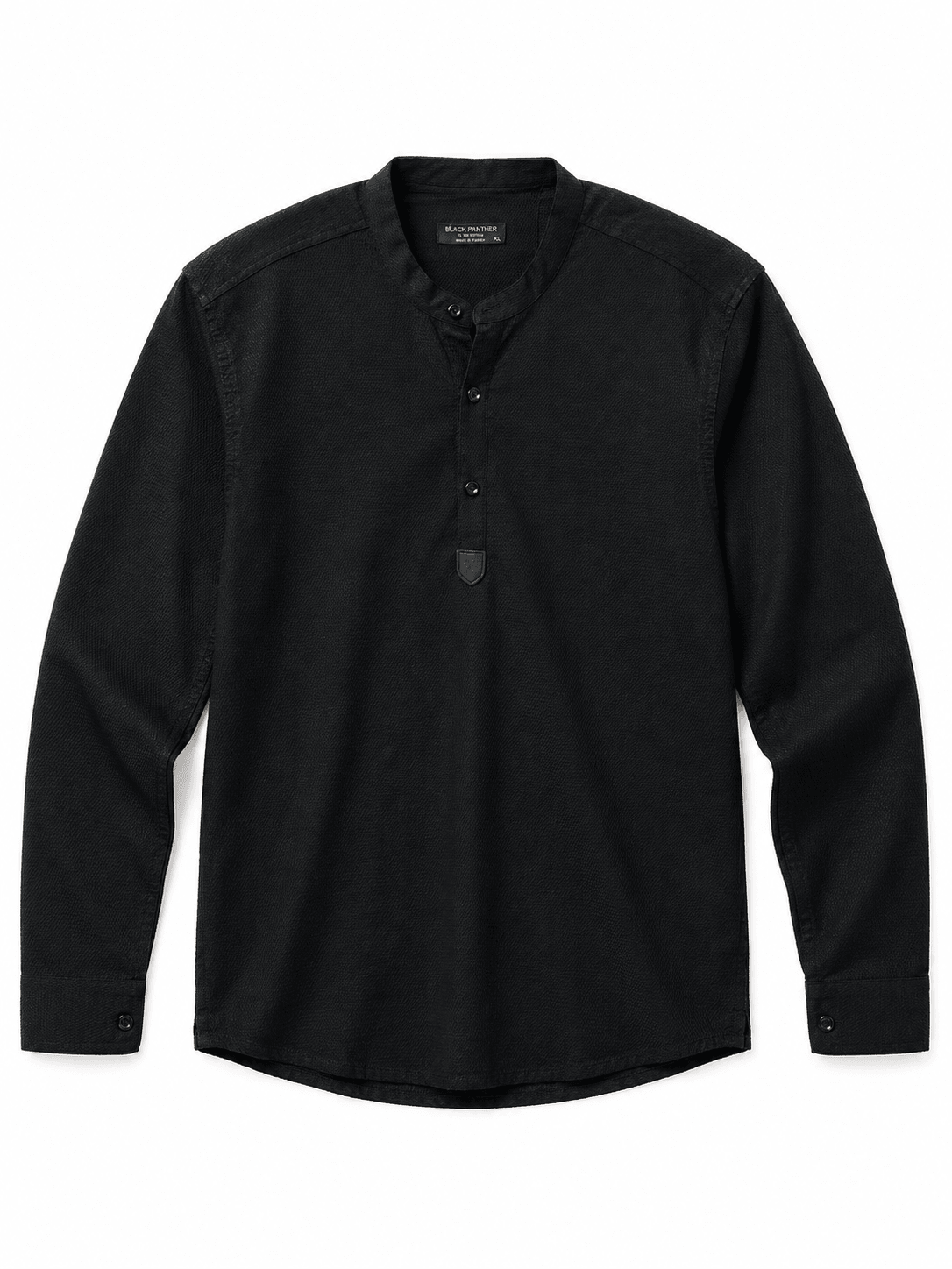 Рубашка с воротником-стойкой и короткой застёжкой — батники — цвет Черный — вид спереди