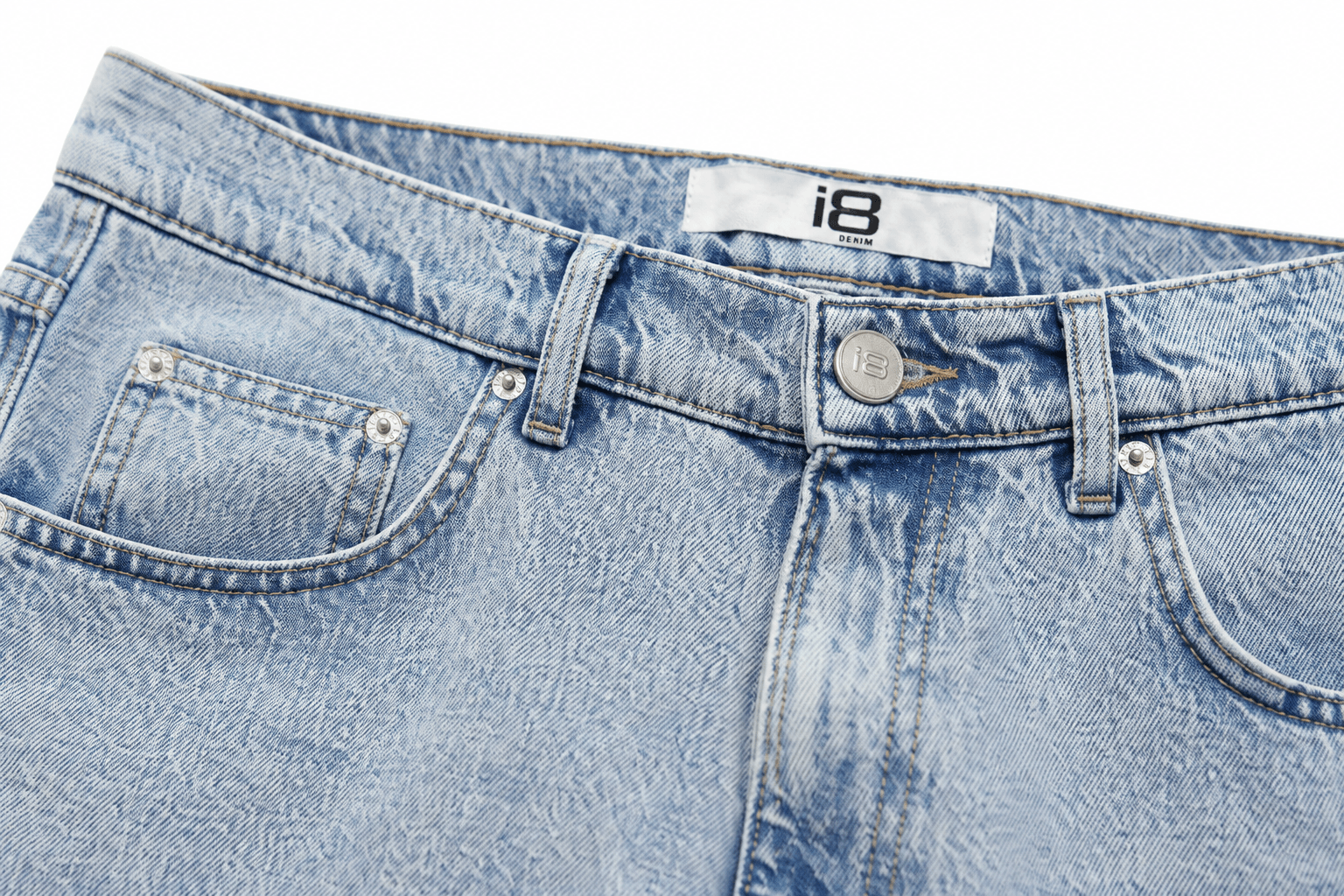 Джинсы-бананы с высветлением на бёдрах — джинсы — цвет Голубой — деталь изделия
